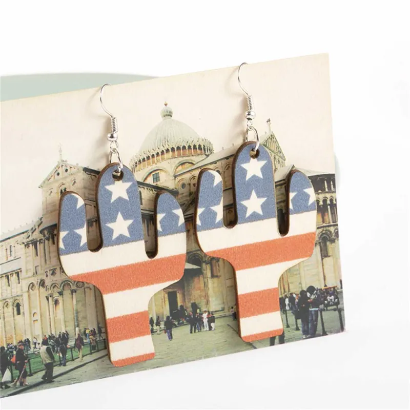 Blue & Red Polystyrene Stars & Stripes Cactus Drop Earrings made by Zulily