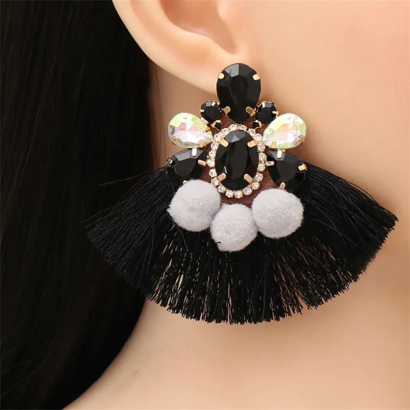 Black Crystal & Cubic Zirconia Flower Tassel Drop Earrings made by Zulily