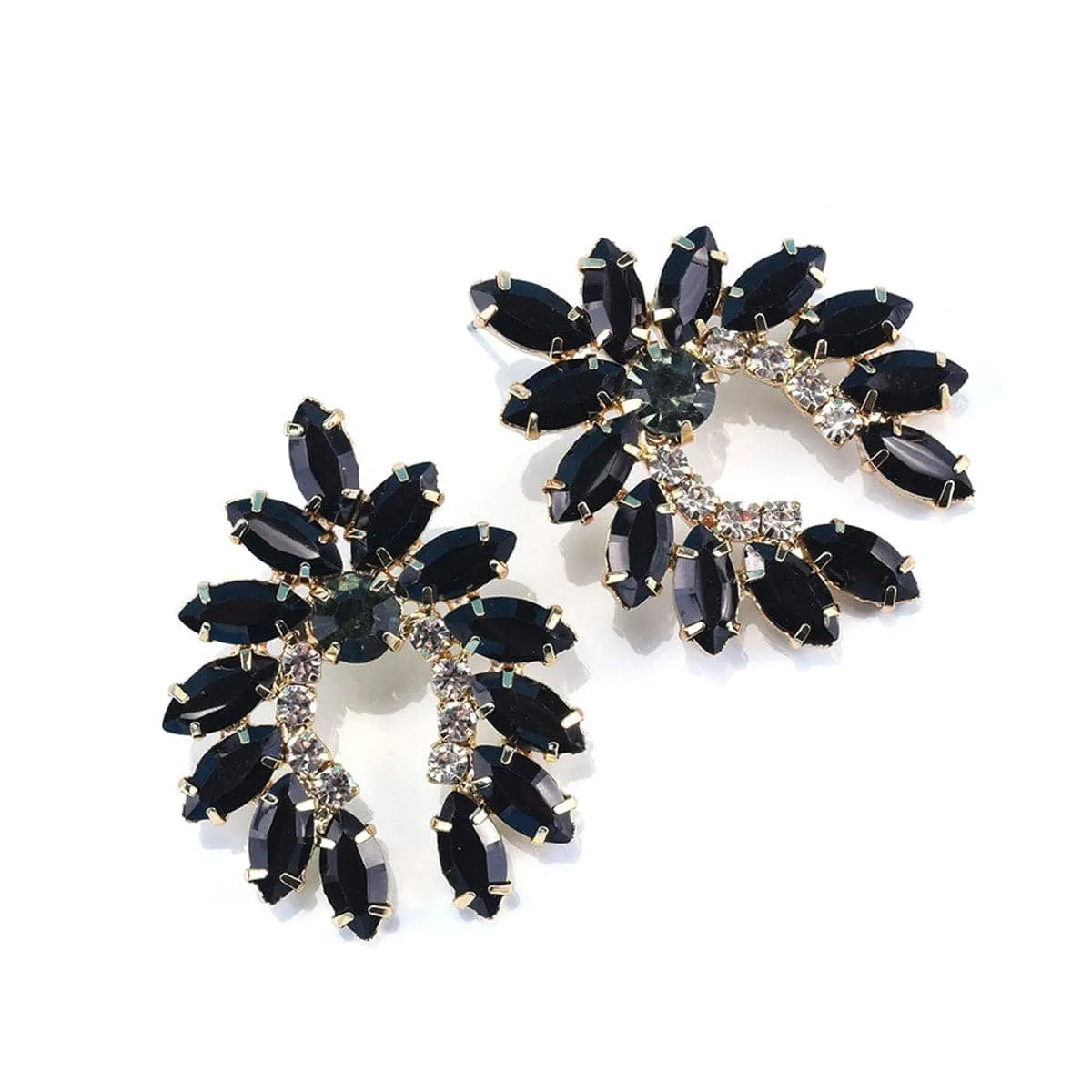 Black Crystal & Cubic Zirconia Curved Stud Earrings sold by Zulily