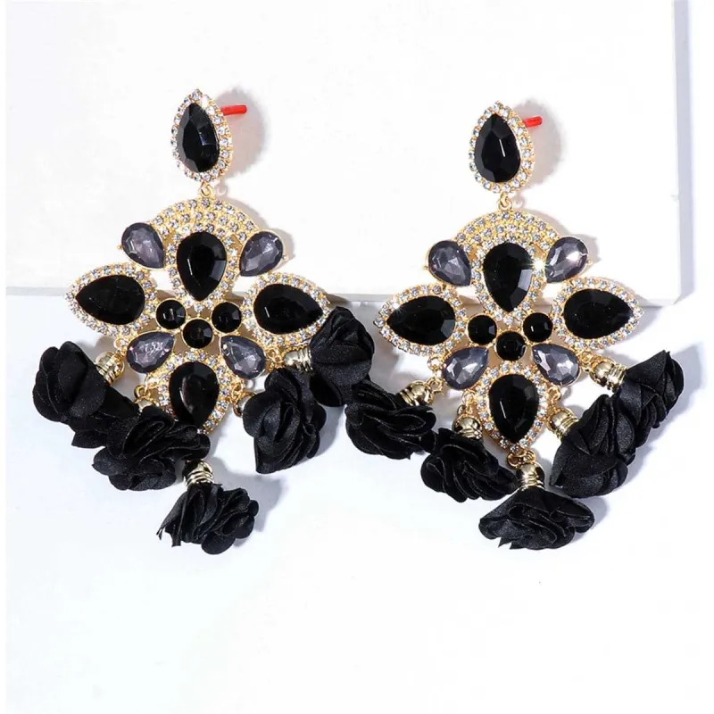 Black Crystal & Cubic Zirconia Floral Chandelier Drop Earrings made by Zulily