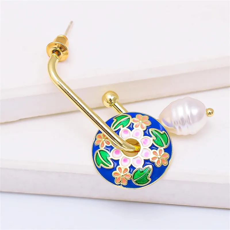 Blue Enamel & Pearl Goldtone Botany Drop Earrings made by Zulily