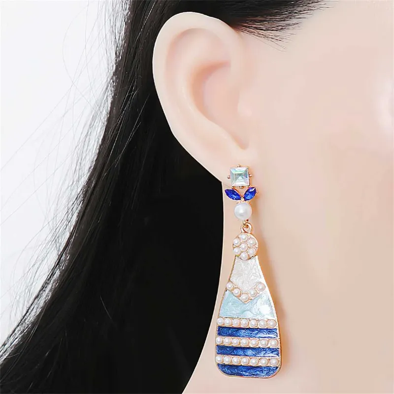 Blue Enamel & Pearl Goldtone Bottle Drop Earrings made by Zulily