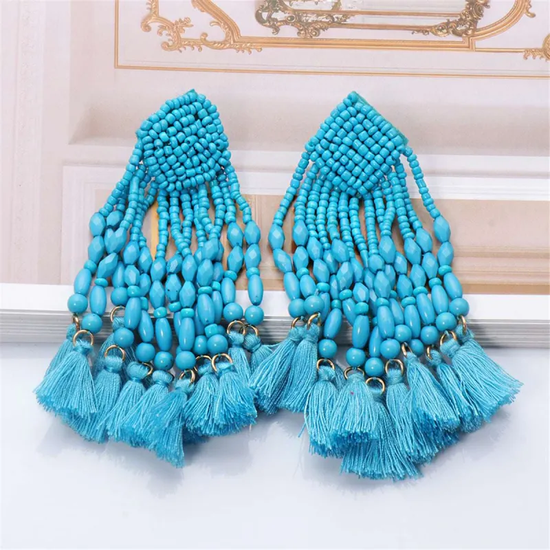 Blue Howlite & Goldtone Beaded Tassel Drop Earrings made by Zulily