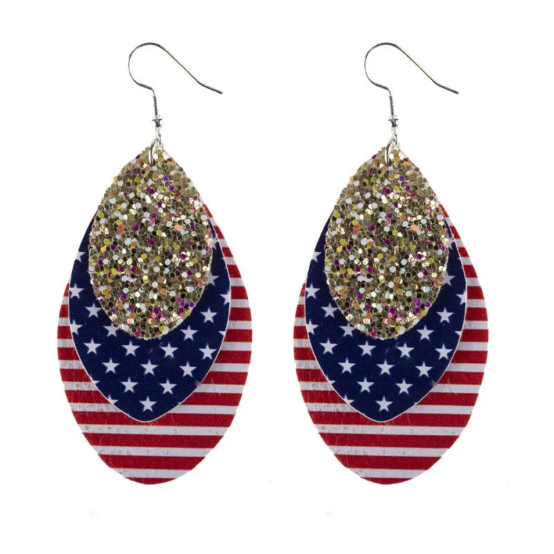 Blue Polystyrene & Silvertone Stars Stripes Triple Drop Earrings made by Zulily
