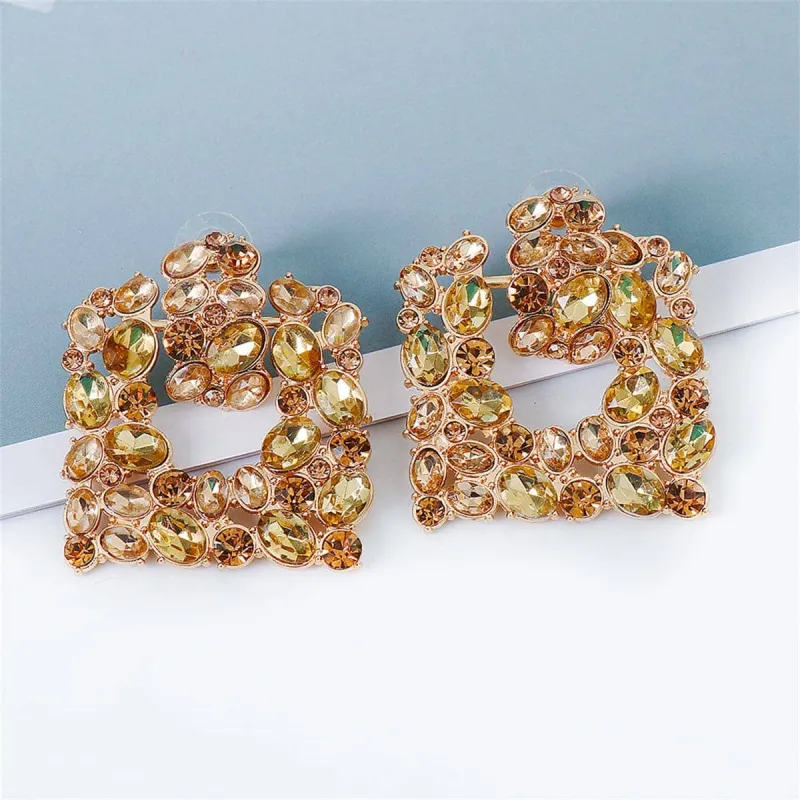 Champagne Crystal & Cubic Zirconia Square Statement Earrings made by Zulily