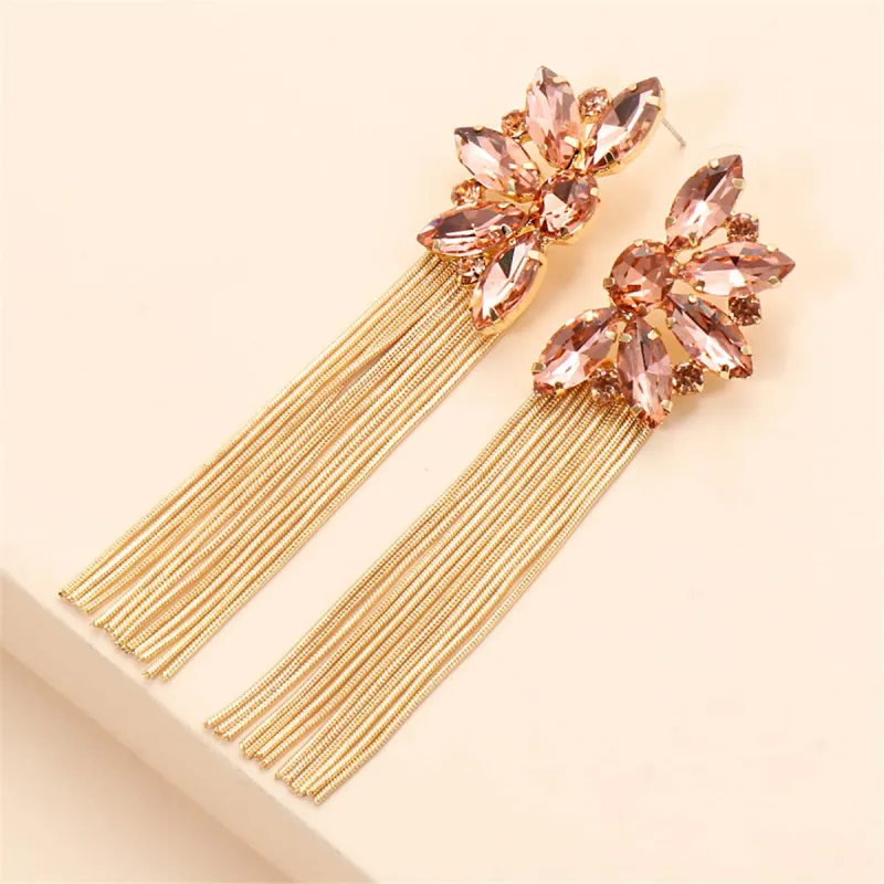 Champagne Crystal & Cubic Zirconia Floral Tassel Drop Earrings made by Zulily