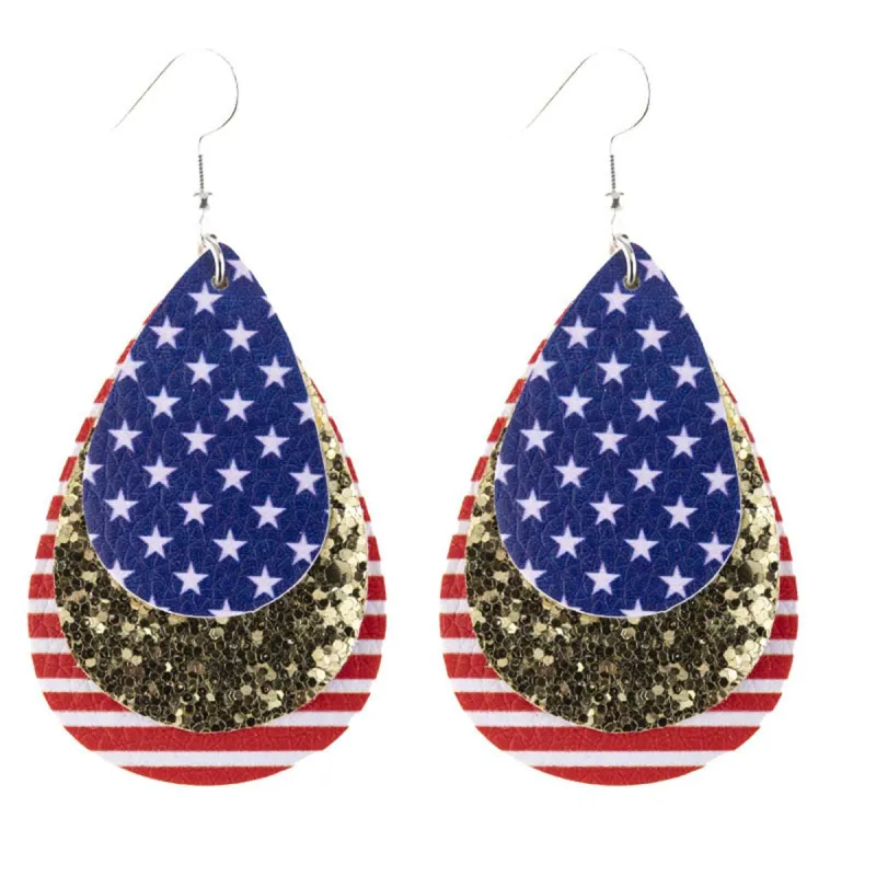 Blue Polyurethane & Silvertone Polystyrene Stars & Stripes Glitter Drop Earrings made by Zulily