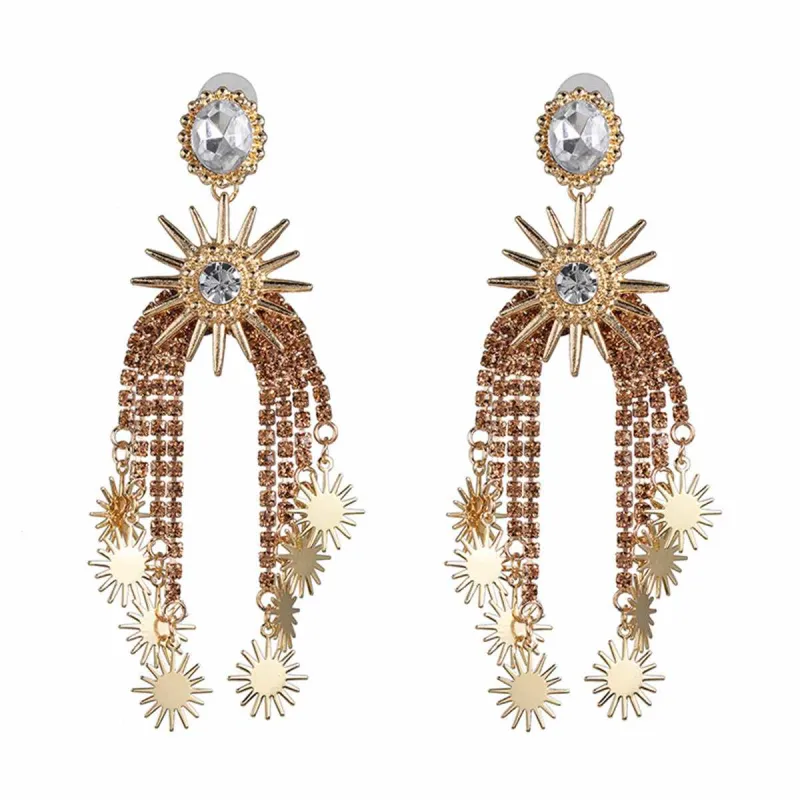 Champagne Cubic Zirconia & Crystal Star Tassel Dangle Earring made by Zulily