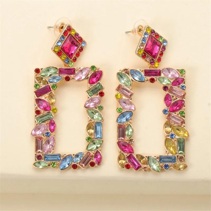 Colored Crystal & Goldtone Open-Rectangle Drop Earrings made by Zulily