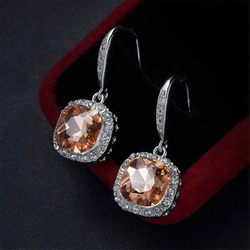 Champagne Crystal & Silvertone Princess-Cut Drop Earrings made by Zulily
