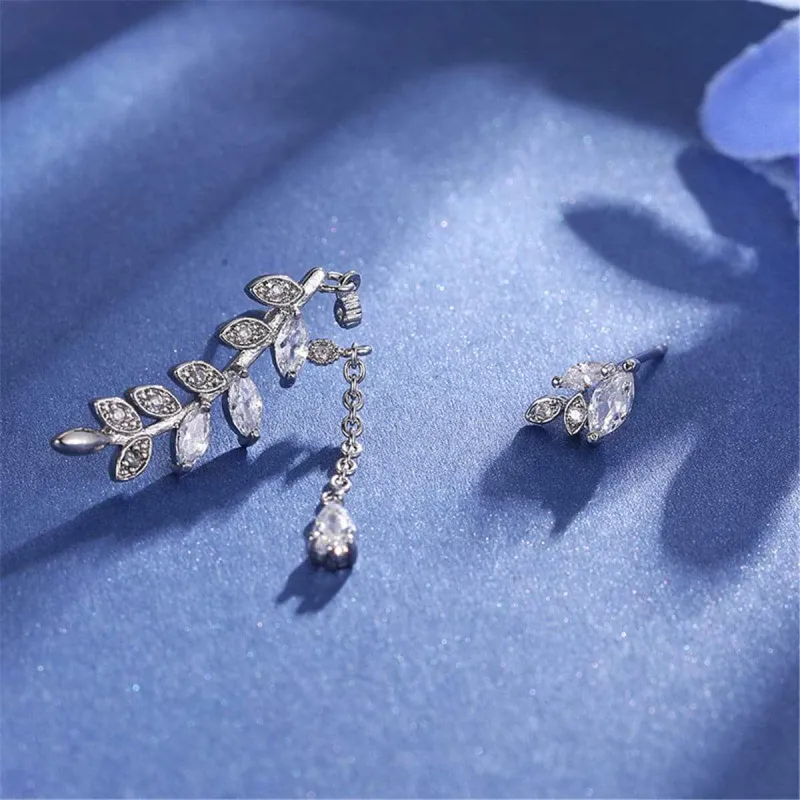 Crystal & Cubic Zirconia Leaves Stud & Ear Climber Earrings made by Zulily