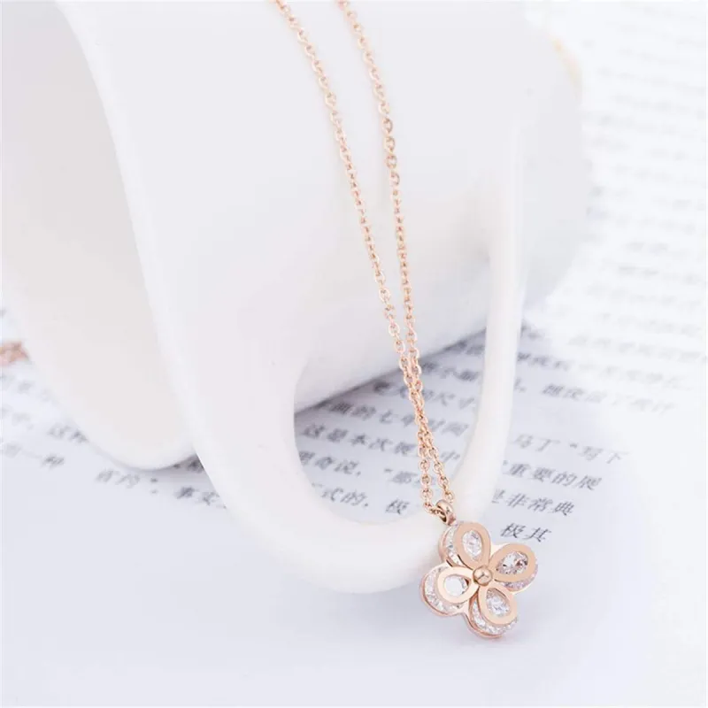 Crystal & Rose Goldtone Clipped Clover Pendant Necklace made by Zulily