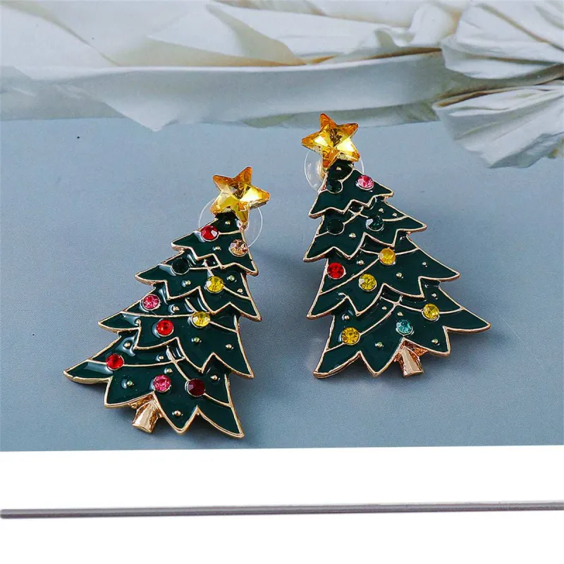 Crystal & Cubic Zirconia Enamel Goldtone Christmas Tree Stud Earrings made by Zulily