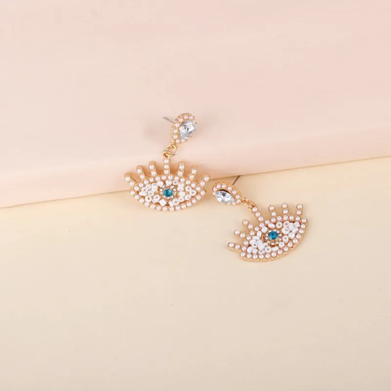 Crystal & Pearl Goldtone Evil Eye Drop Earrings made by Zulily