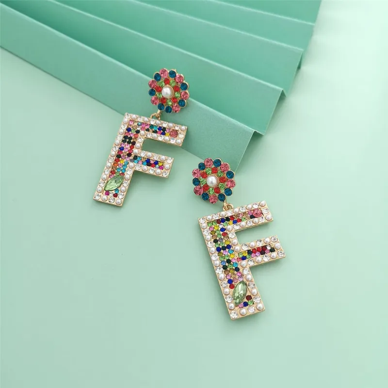 Colored Crystal & Cubic Zirconia Pearl Letter F Dangle Earring made by Zulily