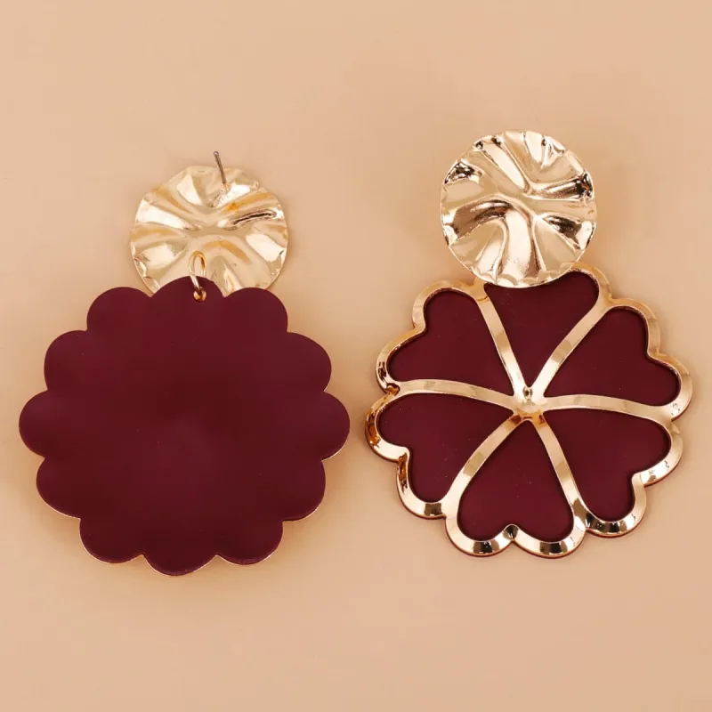 Brown Enamel & Goldtone Heart Flower Drop Earrings made by Zulily