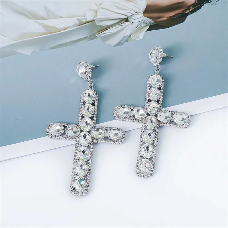 Crystal & Cubic Zirconia Silvertone Cross Drop Earrings made by Zulily