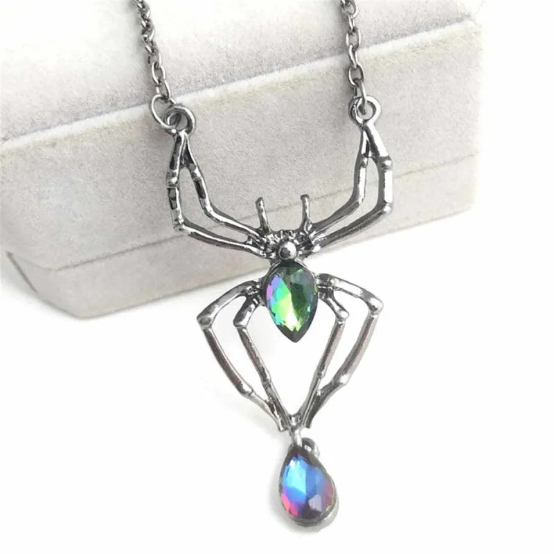 Crystal & Silvertone Spider Pendant Necklace made by Zulily
