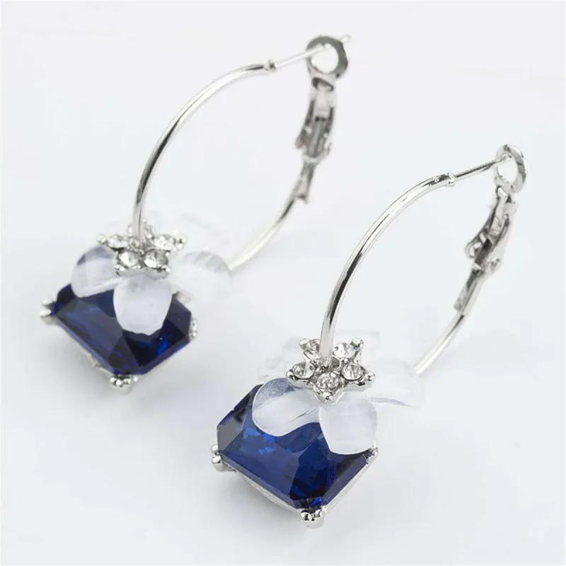 Cubic Zirconia & Blue Crystal Flower Hoop Earrings made by Zulily