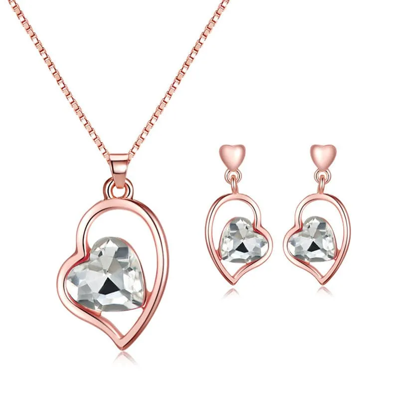 Crystal & Rose Goldtone Heart Pendant Necklace & Earrings made by Zulily