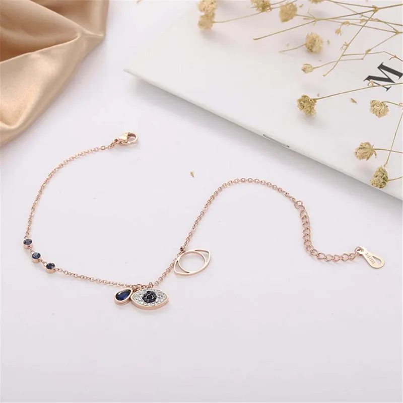 Cubic Zirconia & Crystal Rose Goldtone Devil Eye Charm Bracelet made by Zulily