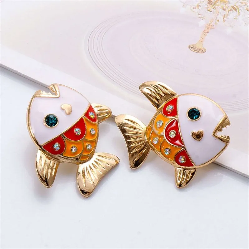 Cubic Zirconia & Enamel Goldtone Color Block Fish Stud Earrings made by Zulily