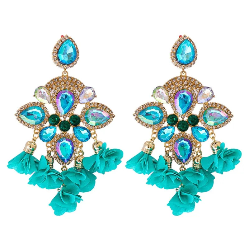 Cubic Zirconia & Blue Crystal Silk Goldtone Floral Drop Earrings made by Zulily