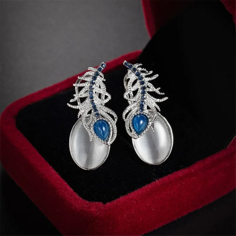 Cubic Zirconia & Blue Rhinestone Feather Pear-Cut Drop Earrings made by Zulily