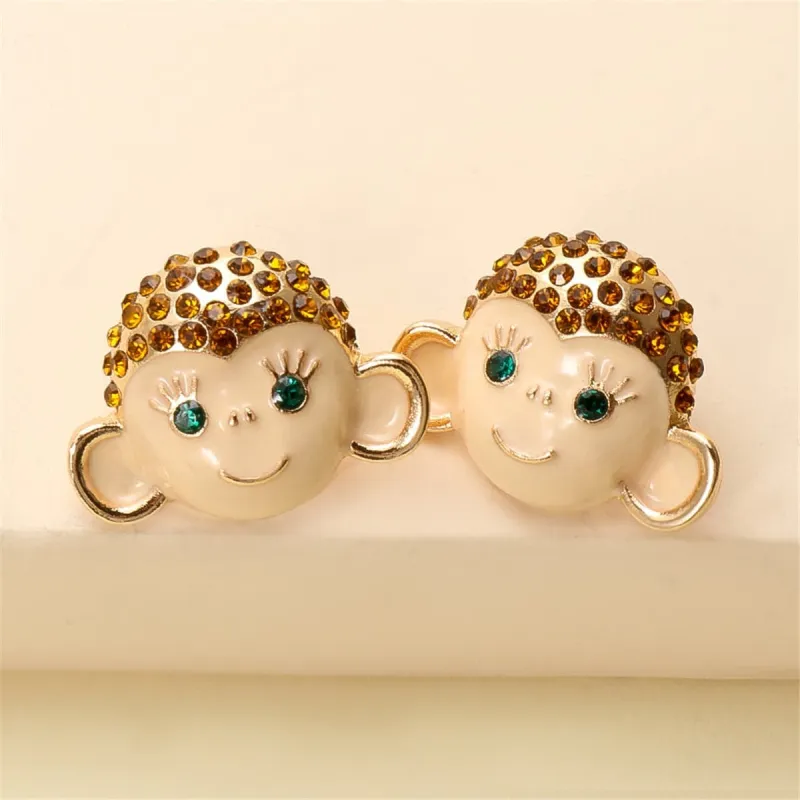 Cubic Zirconia & Enamel Goldtone Monkey Stud Earrings made by Zulily