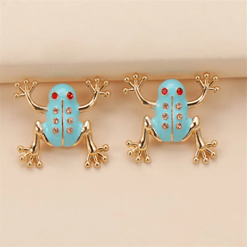 Cubic Zirconia & Enamel Goldtone Frog Stud Earrings made by Zulily