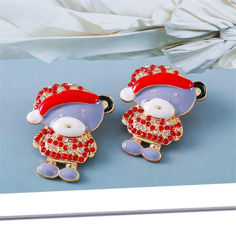 Cubic Zirconia & Enamel Goldtone Santa Hat Bear Stud Earrings made by Zulily