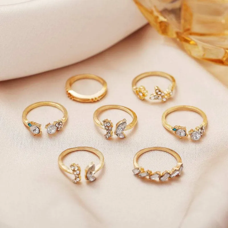 Cubic Zirconia & Goldtone Butterfly Floral Ring Set made by Zulily
