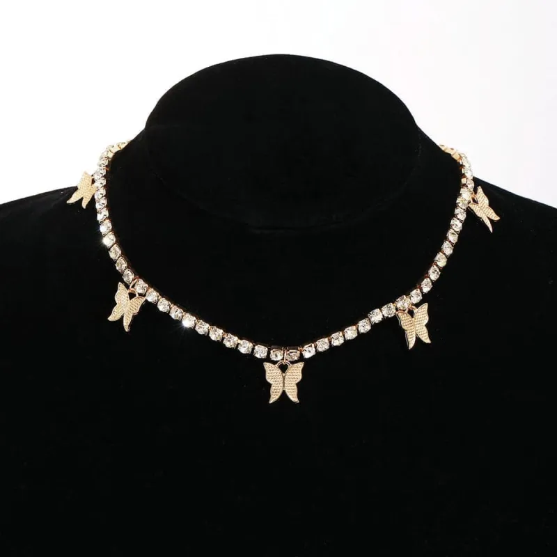 Cubic Zirconia & Goldtone Butterfly Station Choker Necklace made by Zulily