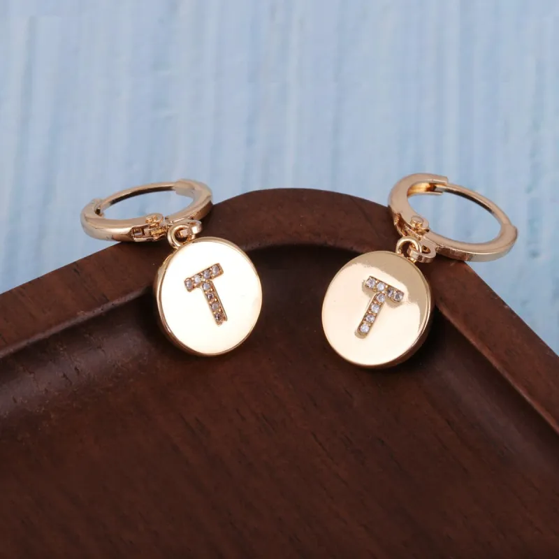 Cubic Zirconia & Goldtone Letter T Cut Drop Earrings made by Zulily