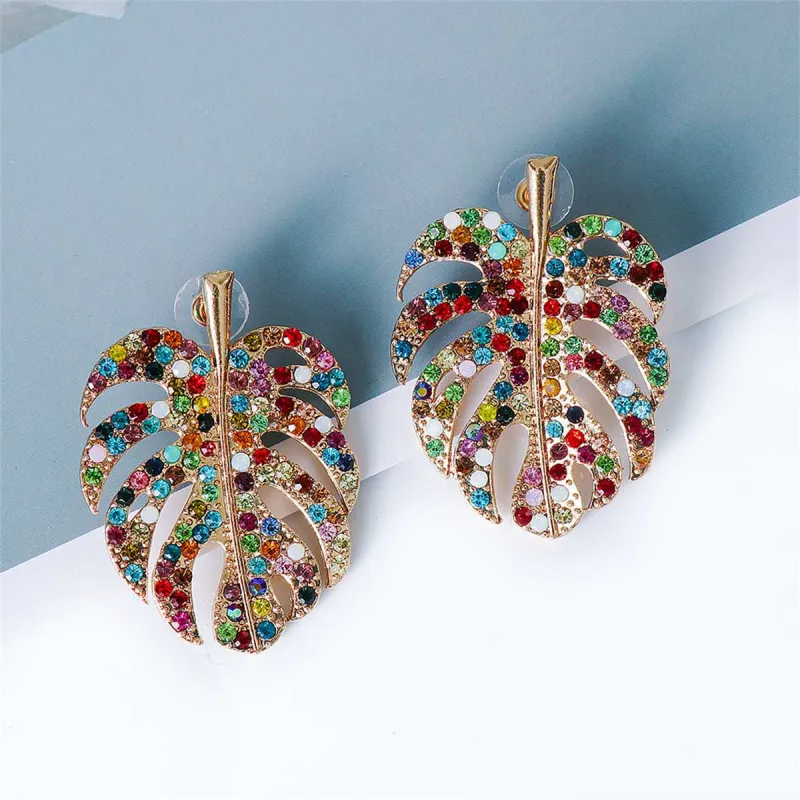 Cubic Zirconia & Goldtone Multicolor Monstera Leaf Drop Earrings made by Zulily