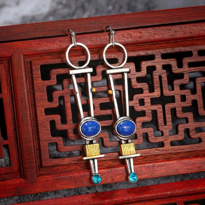 Cubic Zirconia & Lapis Geometric Drop Earrings made by Zulily