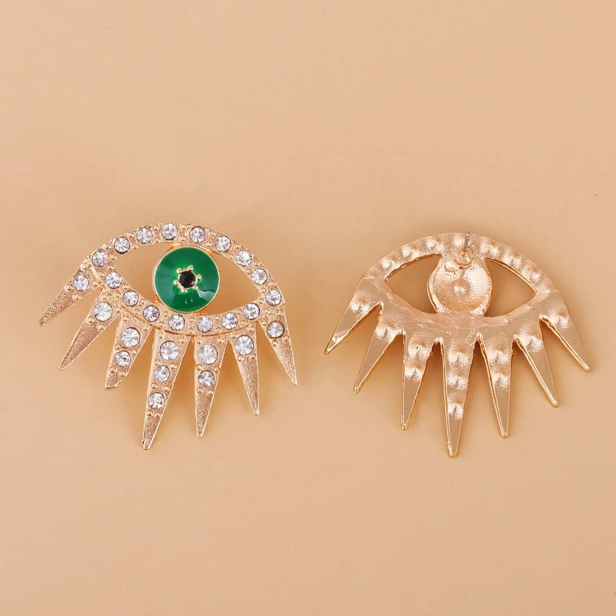 Cubic Zirconia & Green Enamel Eye Stud Earrings sold by Zulily