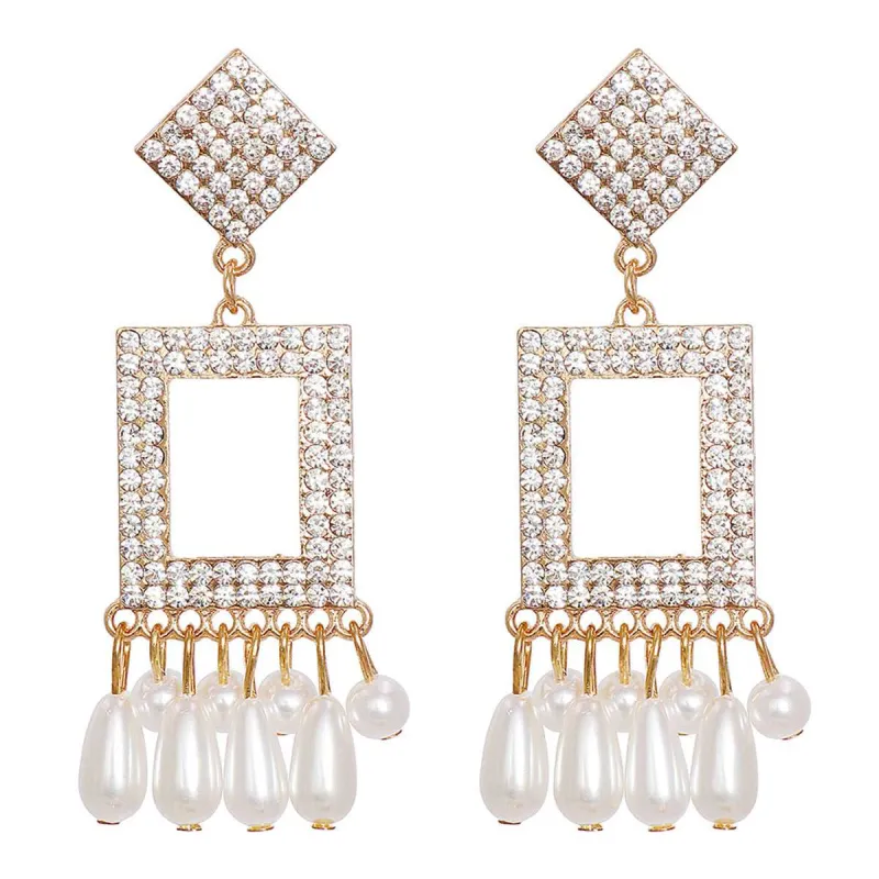 Cubic Zirconia & Pearl Goldtone Rhombus Rectangle Drop Earrings made by Zulily