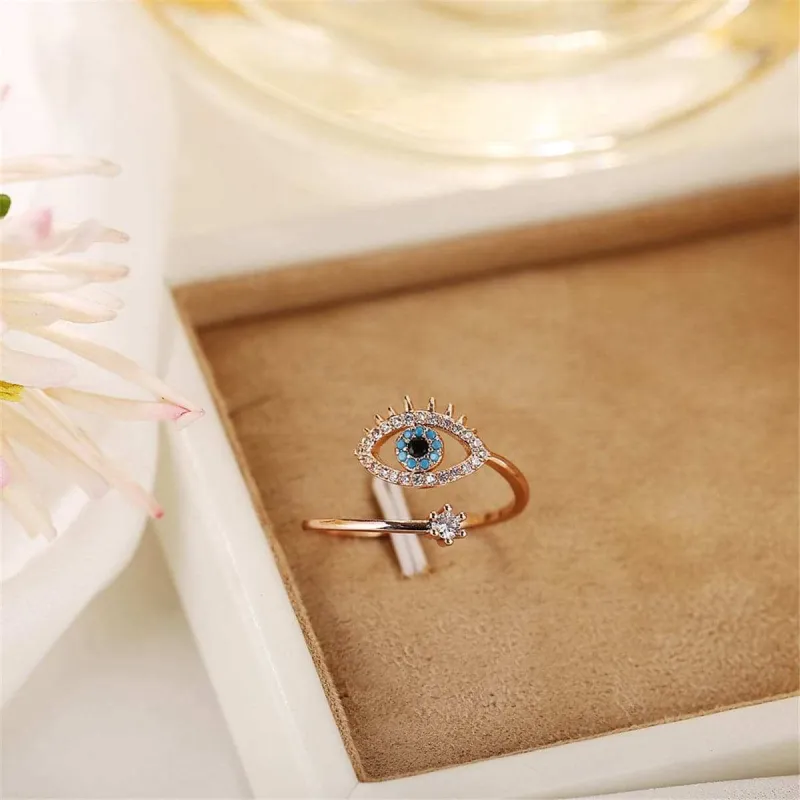 Cubic Zirconia & Resin Goldtone Evil Eye Bypass Ring made by Zulily