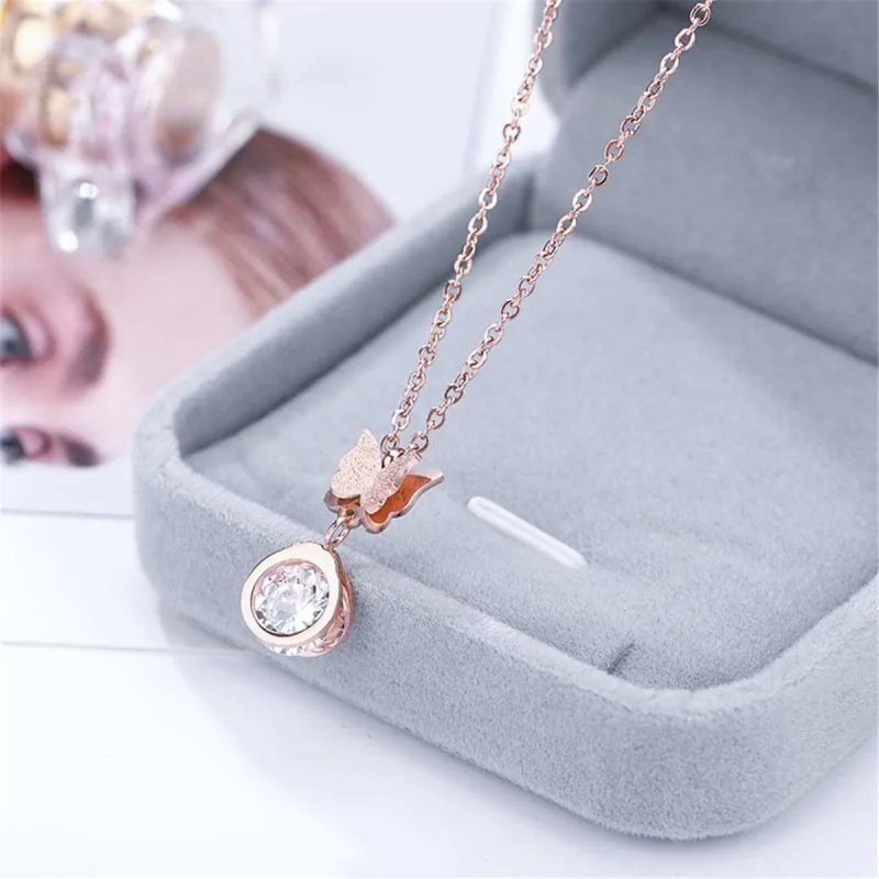 Cubic Zirconia & Rose Goldtone Butterfly Pendant Necklace made by Zulily