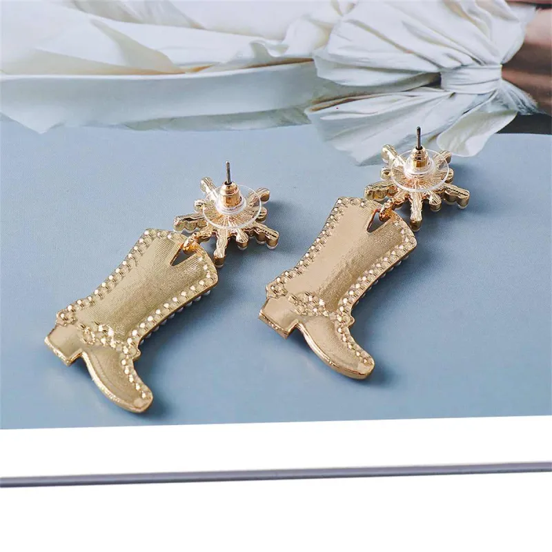 Cubic Zirconia & Pearl Goldtone Cowboy Boot Drop Earrings made by Zulily