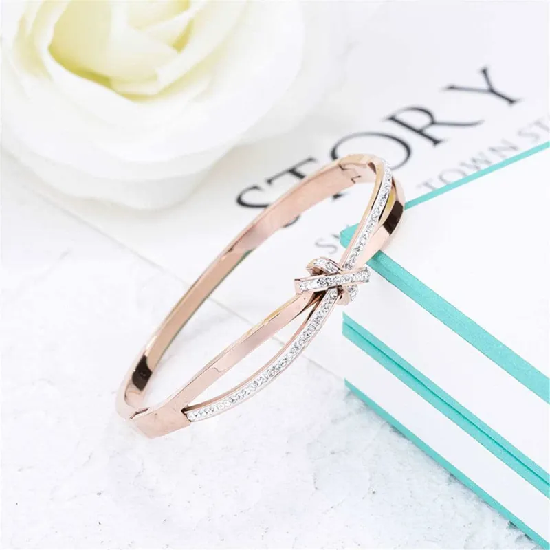 Cubic Zirconia & Rose Goldtone Bow Bangle made by Zulily