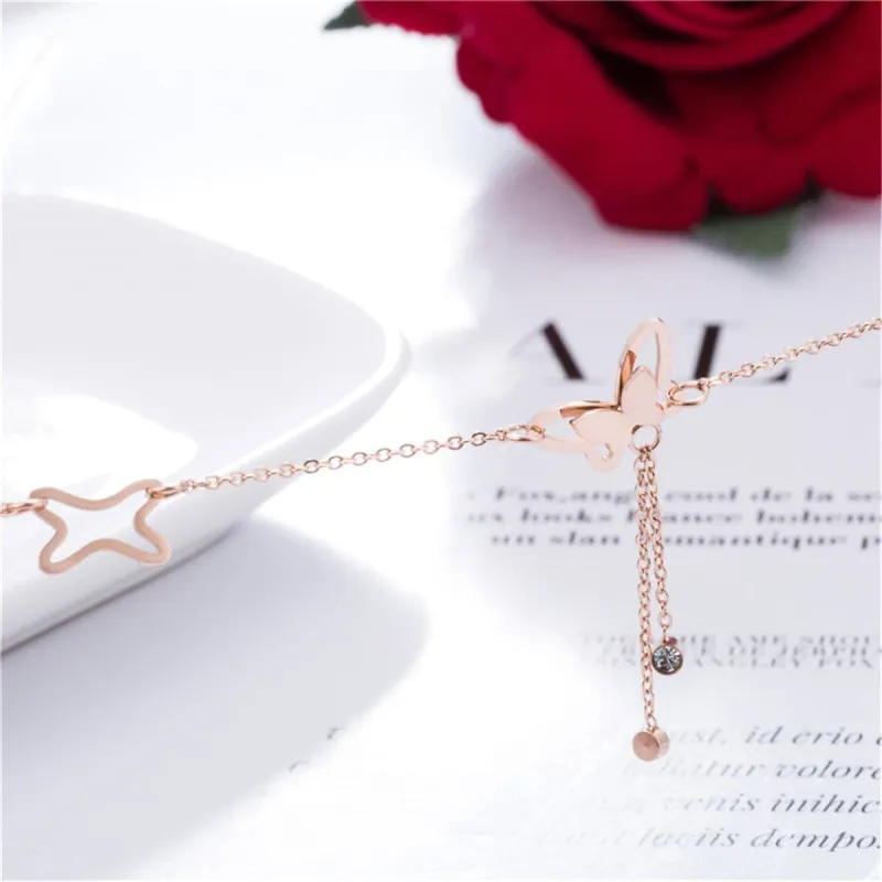 Cubic Zirconia & Rose Goldtone Butterfly Charm Anklet made by Zulily