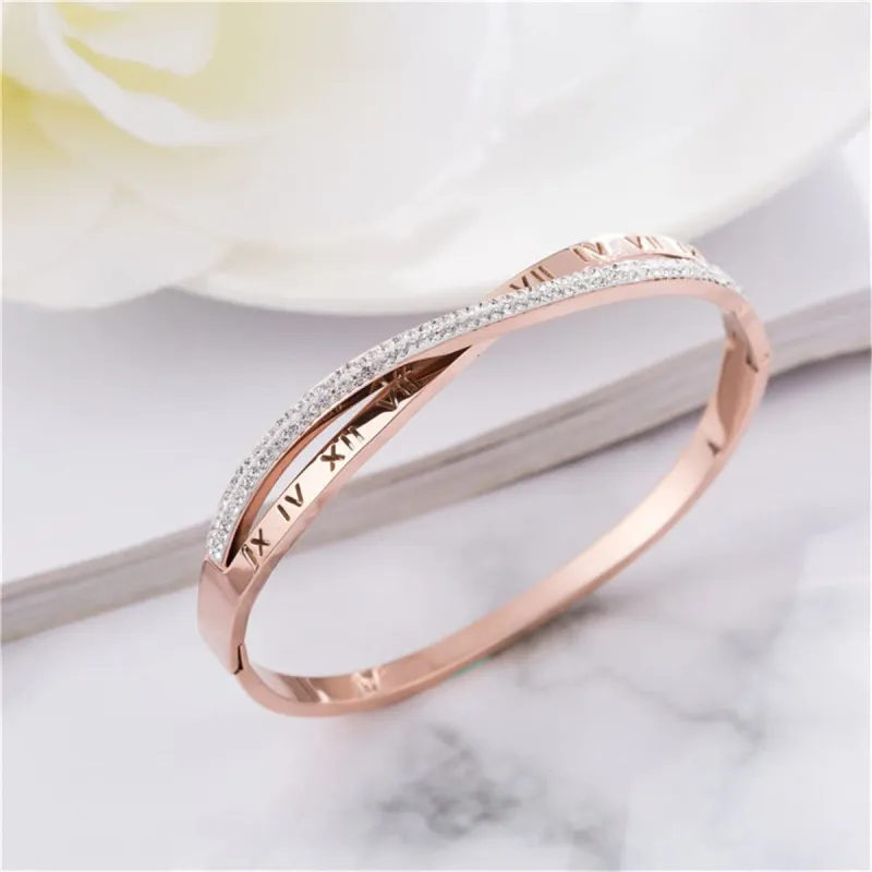 Cubic Zirconia & Rose Goldtone Cross & Roman Numeral Bangle made by Zulily