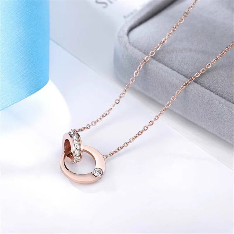 Cubic Zirconia & Rose Goldtone Double Ring Pendant Necklace made by Zulily