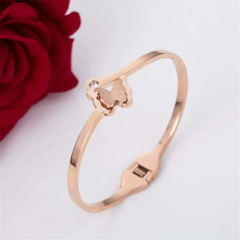 Cubic Zirconia & Rose Goldtone Frosted Butterfly Bangle made by Zulily