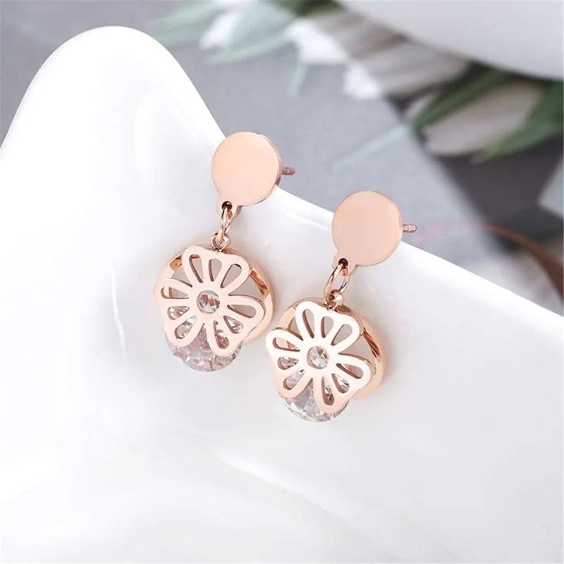 Cubic Zirconia & Rose Goldtone Open Flower Drop Earrings made by Zulily