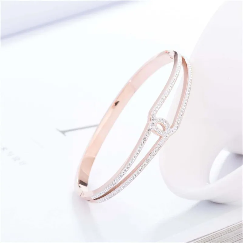 Cubic Zirconia & Rose Goldtone Openwork Geometric Bangle made by Zulily