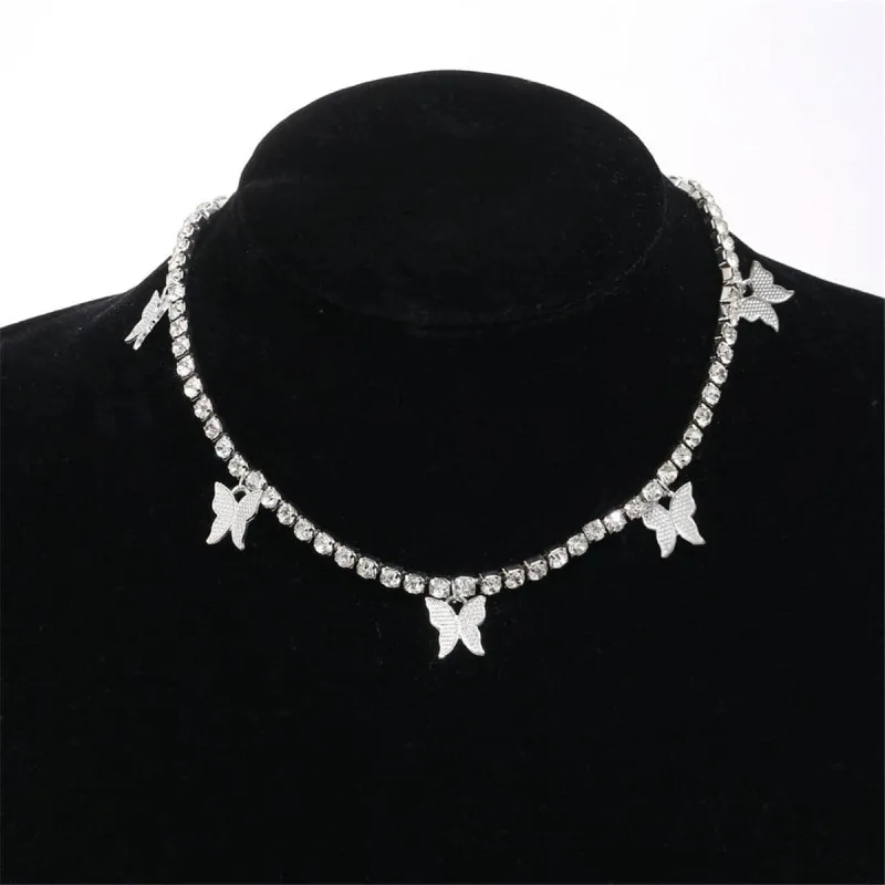 Cubic Zirconia & Silvertone Butterfly Station Choker Necklace made by Zulily