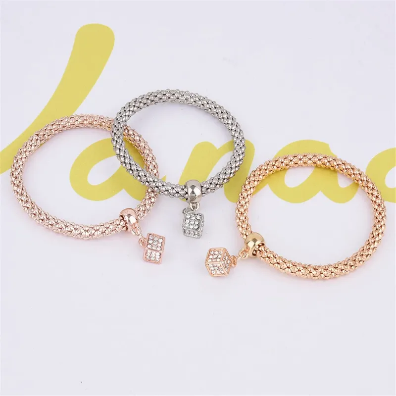 Cubic Zirconia & Three-Tone Hollow Cube Charm Bracelet Set made by Zulily